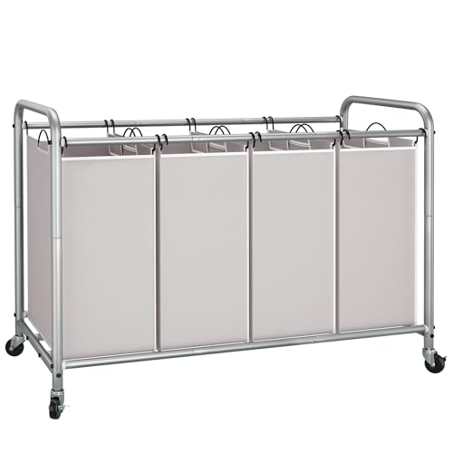 STORAGE MANIAC Laundry Sorter 4 Section, 47.5 Gal (180 L) Laundry Hamper with Wheels, Clothes Divider Basket Sorter, Clothes Separator Hamper Cart with Wheels and Removable Bags, Gray - color: Gray, size: 4 Section