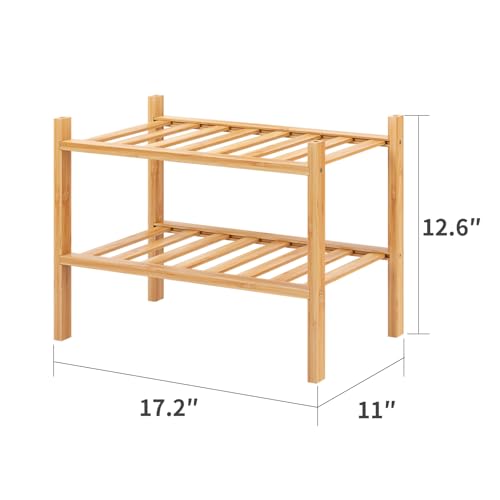 Small Shoe Rack, 2-Tier Bamboo Stackable Shoe Shelf Storage Organizer, Shoe Stand for Closet, Entryway and Hallway - color: Natural, size: 2-Tier-Short