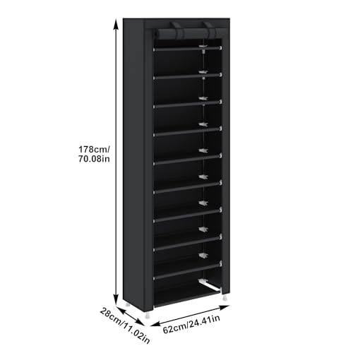 UDEAR 10-Tier Free Standing Shoe Rack Sturdy Shoe Rack Organizer for Closet Entryway Stackable Shoe Shelf with Dustproof Cover,Black - color: Black