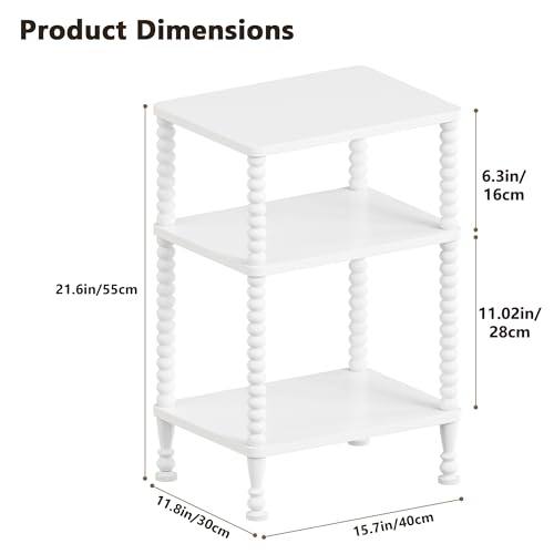 Side Table, 3-Tier Small End Table, Tall Accent Table with Storage Shelf for Small Spaces, Bedroom, Living Room, Farmhouse, White - color: White, size: 3-Tier