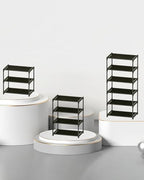 HITHIM 4 Tiers Small Shoe Rack,Narrow Stackable Shoe Shelf Organizer,Sturdy Shoe Stand, Non-Woven Fabric Metal Shoe Racks for Entryway, Doorway and Bedroom Closet - size: 4-tier