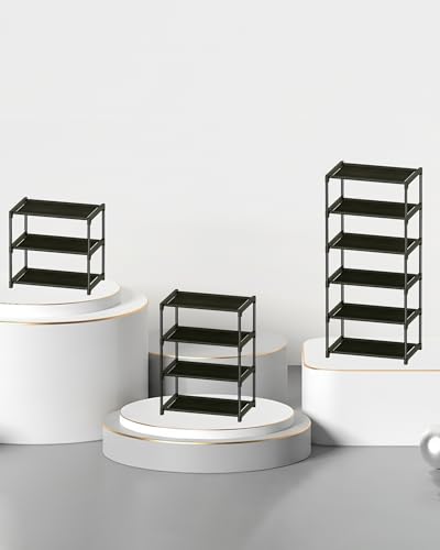 HITHIM 4 Tiers Small Shoe Rack,Narrow Stackable Shoe Shelf Organizer,Sturdy Shoe Stand, Non-Woven Fabric Metal Shoe Racks for Entryway, Doorway and Bedroom Closet - size: 4-tier