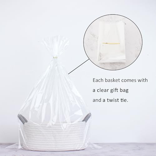 Yimi's Dream Basket for Gifting, Small Baskets for Shelves, White Cotton Rope Basket with Grey Handle for Decor, Baby Cat Dog Toy(Oval, 12"x 8"x 5") - color: white with grey handle, size: Oval - 12"x8"x5"