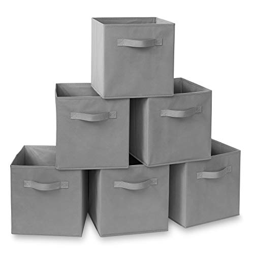 Casafield Set of 6 Collapsible Fabric Cube Storage Bins, Gray - 11" Foldable Cloth Baskets for Shelves, Cubby Organizers & More - color: Gray, size: 10.5" x 10.5" x 11"