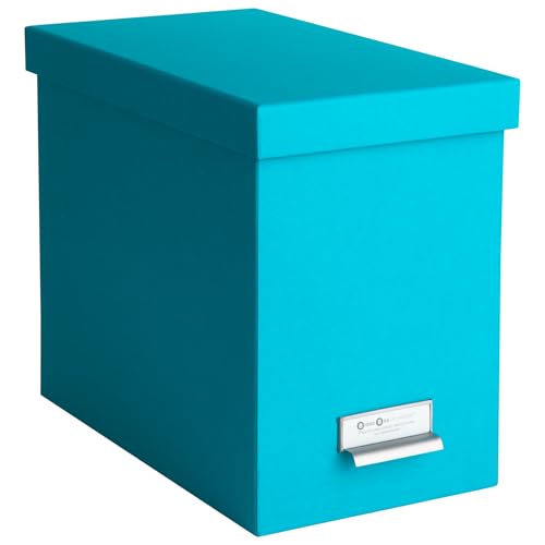 Bigso John Fiberboard Label Frame Desktop File Storage Box - Document Organizer for Important Paperwork - Durable Hanging File Box with a Lid & Metal Label Window - 7.36 x 13.38 x 10.51 in - Turquoise - color: Turquoise