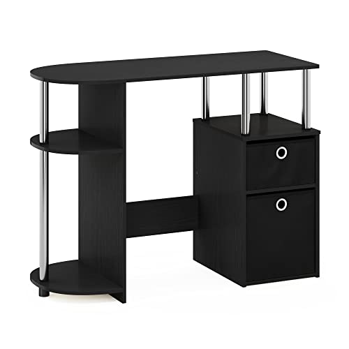 Furinno Jaya Simplistic Computer Study Desk, Americano/Chrome/Black - color: Americano/Stainless Steel/Black
