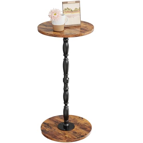 Wood Drink Table, Round Side Table for Small Spaces, Pedestal End Table Modern Accent Nightstand for Living Room, Bedroom, Office, Sofa Corners, Rustic Brown - color: Rustic Brown, size: 1-Tier