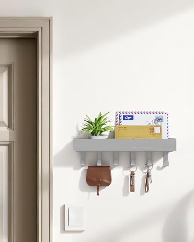 Key Holder Wall Mount Adhesive Magnetic - Hanging Key Hooks with Mail Organizer Tray for Wallet House Accessories - Keys Hanger Rack with Shelf for Camper Entryway Door Home Living Room Decor Grey - color: Gray, size: Medium