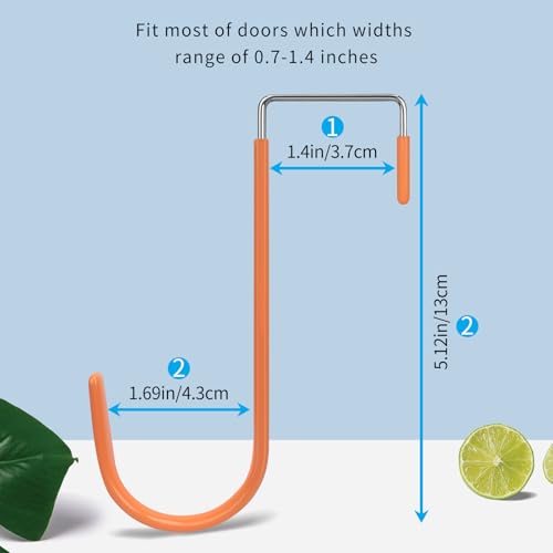 FYY Over the Door Hooks, 4 Pack Door Hangers Hooks with Rubber Prevent Scratches Heavy Duty Organizer Hooks for Living Room, Bathroom, Bedroom, Kitchen Hanging Clothes Towels Hats Coats Bags Orange - color: A Orange, size: Short, style: 4 Pack