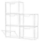 Freebat Stackable Storage Bins, Clear Acrylic Display Case, 5-Pack Acrylic Boxes with Lids, Clear Storage Containers Storage for Handbags, Collectibles & Figures - size: 5pack
