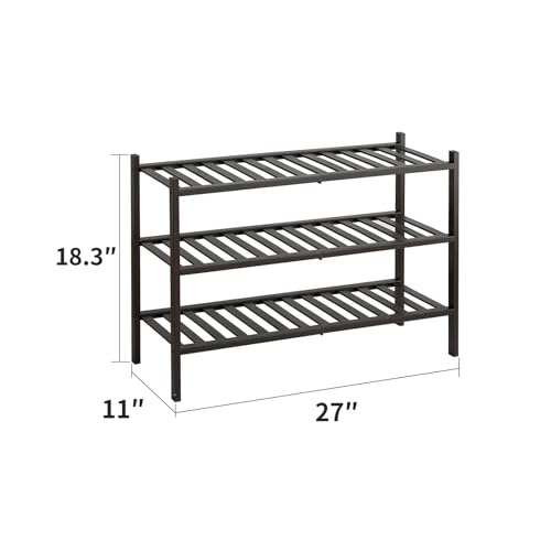 Shoe Rack, 3-Tier Bamboo Stackable Shoe Shelf Storage Organizer, Shoe Stand for Closet, Entryway and Hallway - color: Brown, size: 3-Tier-Standard