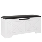 DreamDashio Farmhouse Storage Bench with Lift Top Storage, 39.4" Entryway Bench with Cushioned Seat, End of Bed Bench, Wooden Storage Chest Trunks, for Bedroom, Living Room, Entryway, White