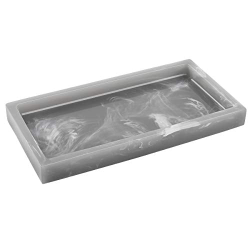 Luxspire Bathroom Vanity Tray, 8 x 4 inch Resin Dresser Jewelry Ring Dish Tank Storage Kitchen Sink Countertop Organizer Plate Holder for Perfume Soap Towel Bathroom Accessories, Mini, Ink Gray - color: Ink Gray, style: Mini
