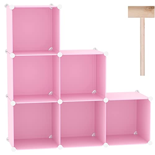 C&AHOME Cube Storage Organizer, 6-Cube Shelves Units, Closet Cabinet, DIY Plastic Modular Book Shelf, Ideal for Bedroom, Living Room, Office, 36.6" L x 12.4" W x 36.6" H Pink UPCS06P - color: Pink