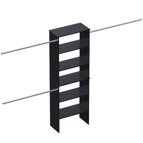 ROOMTEC Closet System, 25.5" Wide Wall-Mounted Closet Organizer Kit with Wood Storage Tower and 3 Hanging Rods, Wardrobe Closet System for Walk-In Closets, Black - color: Black, size: 25.5 Inch