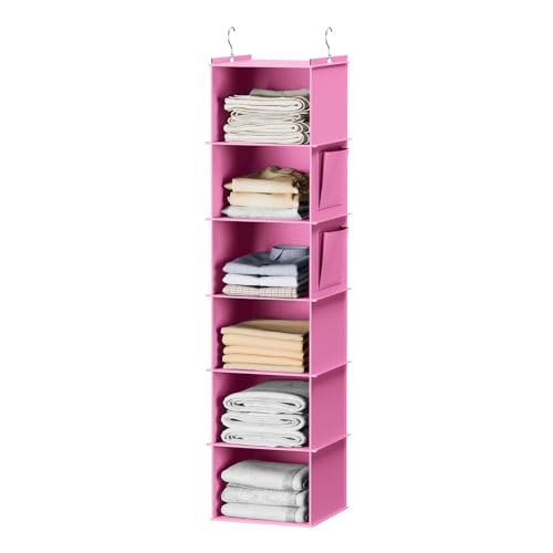 YOUDENOVA Hanging Closet Organizer and Storage, 6-Shelf Closet Hanging Storage Shelves, Light Pink - color: Light Pink