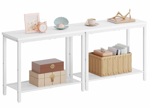 Hoctieon 2 Tier End Table, Sofa Side Table, Narrow Side Table with Storage, Slim Nightstand for Small Spaces, Metal Frame, for Living Room, Bedroom, Sofa Couch, Hall, White, 2 Set - color: White, size: 2 Packs