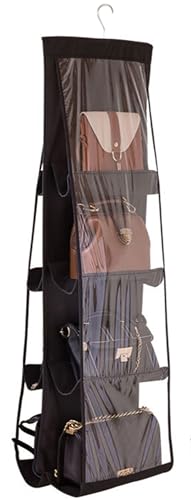 AARAINBOW 1 Pack Hanging Handbag Purse Organizer for Closet, Womens Purse Storage Organizers, Hand bag Organizer Holder, Wardrobe Purse Organizer 8 Pockets Space Saving 41 L x 13.5W (B-Black) - color: B-Black