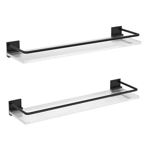 Acrylic Bathroom Floating Shelves - Set of 2, Wall Mounted Shelves for Suitable for Lavatory, Kitchen, Laundry Room, Farmhouse, for Item Storage/Room Decoration (Black) - color: Black, size: Rectangular