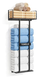 KIMBORA Towel Racks for Bathroom with Top Towel Shelf Hold 8 Large Rolled Towels, 36" Wall Mounted Bathroom Towel Storage Organizer for Small Bathroom, Camper, Rv (Black)