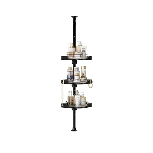 360° Rotating Shower Caddy Tension Pole, 3 Tiers Corner Shower Organizer for Bathroom Shelf Bathtub, Adjustable Standing Shower Rack Bathroom Accessories, Easily Assemble, 34-124 Inch Height, Black - color: Black, size: 3tiers