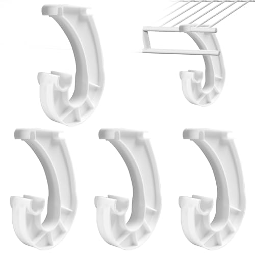 4Pcs Hanging Closet Rod Support, 3/4 Closet Shelf Rod Holder, White J-Shaped Closet Brackets for Hanging Clothes,Cabinets Storage and Curtain