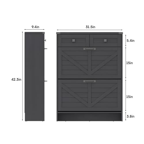 Halitaa Shoe Cabinet with 2 Flip Drawers & 2 Drawers,Farmhouse Shoe Storage Cabinet for Entryway,Slim Freestanding Narrow Organizer Rack for Front Door Entrance,Black - color: Black, style: 2-Drawers