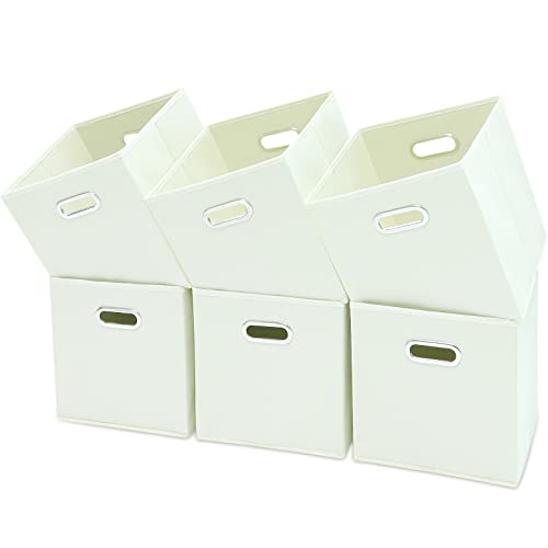 Black Fabric Cubby Storage Bins,13x13x13 Inches,Cube Organizer Bin Foldable Storage Boxes with Dual Handles Fabric Organizer Box and collapsible Storages basket,Set of 6,Creamy-White - color: Creamy, size: 6 Pack
