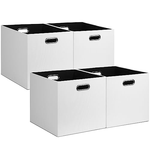 Posprica 13x15x13in Collapsible Storage Bins, Fabric Foldable Cube Storage Boxes, Decorative Storage Baskets Organizer for IKEA Kallax, Shelves, Closet, Clothes, Toy, Set of 4-White - color: White