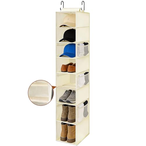 VERONLY Hanging Shoe Organizer for Closet with 8 Shelves,Mesh Pockets-Wider Hanging Shelves for Shoes,Clothes,Hats With Sturdy Bamboo-Supported Design (Beige) - style: Beige Bamboo Hanging