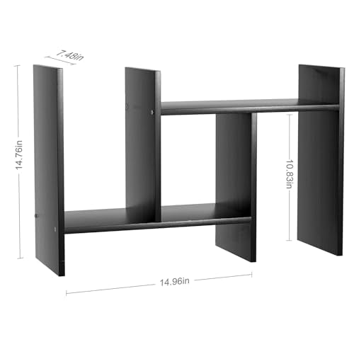 Desk Shelves Wood Desktop Orgnizer Shelf.Office Organization for Top of Desk Organizers and Accessories Bookshelf Shelving,Adjustable Tier H-Shape Mini Bookcase(Black) - color: Black