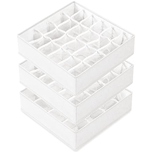 Criusia 3 Pack Sock Underwear Drawer Organizer Dividers, 64 Cell Fabric Foldable Cabinet Closet Organizers and Storage Boxes for Storing Socks, Panties, Ties (16+24+24 Cell, White) - color: White, size: A - 3 Pack & 64 Cells