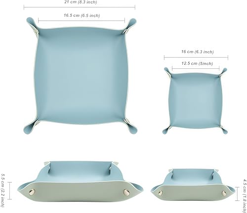 3 Size Leather Valet Tray Organizer, Folding Travel Organizer,Jewelry Tray, For Travel, Home Or Office | Plain Weave, Double Complexion - Blue & Green