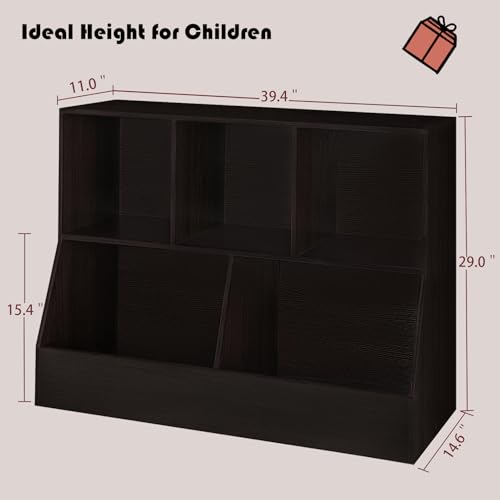 DINZI LVJ Toy Storage Organizer, Kids Bookshelf, Wood Toy Storage Cabinet, 5 Cubby Children Bookcase, 39.4" L Toddler Book Shelf for Playroom, Living Room, Nursery, Hallway, School, Espresso - color: Espresso, size: 2-Tier 39.4"