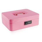 Kyodoled Large Cash Box with Combination Lock,Safe Metal Money Box with Money Tray for Security Lock Box 9.84"x 7.87"x 3.54" Pink Large - color: Pink, size: Large