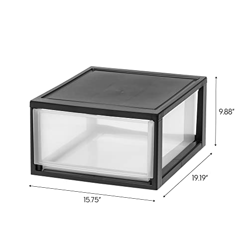 IRIS USA 30 Qt. Plastic Drawer Storage Organizer Stacking Drawers, 2-Pack, Stackable Unit with Sliding Drawer for Clothes Bedroom Kitchen Under Sink Pantry Craft Room Bathroom Dorm Office, Black - size: 30 Qt - 2 Pack