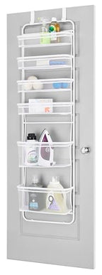 Whitmor Over The Door Organizer - 6 Sections - Pantry, Bathroom, Accessory Organizer - Metal and Mesh - White