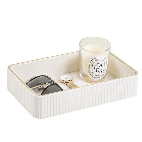 Desk Organizer Tray, PU Leather Nightstand Organizer Perfume Valet Tray for Men Women, Decorative Vanity Trays Trinket Dish Key Bowl for Entryway Table (Ivory, Medium) - color: Ivory, size: 10.2" x 6.7" x 2.2"