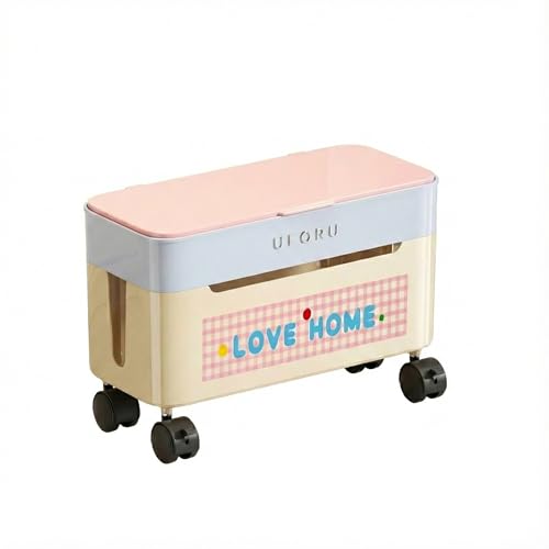 2-Tier Rolling Cable Management Box with Wheels (Large) – Mobile Power Strip Hider & Cord Organizer – Under Desk Wire Concealer & Charging Station Organizer – Baby & Pet Proof Safety (Macaron Pink) - color: Macaron Pink