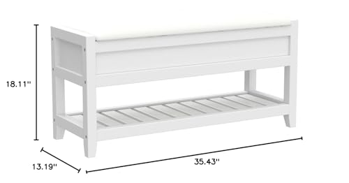 Roundhill Furniture Rouen Clean White Seating Bench with Shoe Storage, - color: White Faux Leather