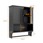 Black Bathroom Cabinet with Towel Rack, Bathroom Wall Cabinet with 2 Doors and Adjustable Shelf, Medicine Cabinet Wall Mount, Over The Toilet Storage - color: Black Bathroom Cabinet With Towel Rack