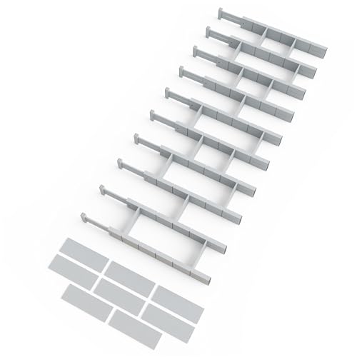 SpaceAid Bamboo Drawer Dividers with Inserts and Labels, Kitchen Adjustable Drawer Organizers, Expandable Organization for Home, Office, Dressers, 10 Dividers with 24 Inserts (17"-22" Gray) - color: GRAY, size: 2.35''H, 17''-22''L, 10 Dividers