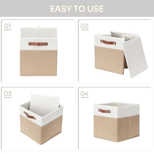 HNZIGE Fabric Storage Cubes, Cube Storage Bins 12 x 12, Set of 4, Decorative Storage Baskets for Shelves with Handles,Foldable Bins for Cube Shelf Organizer Home Toy Nursery Closet(Beige White) - color: Beige White, size: 12"x12"x12"-4pack