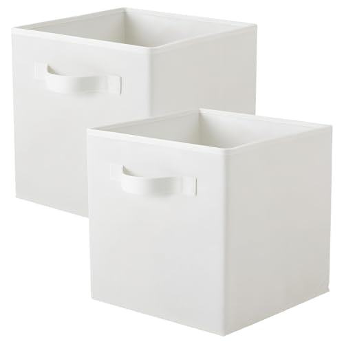 PowerKing Collapsible Storage Cubes with Handles, Fabric Foldable Bins for Closet Shelves, Durable Organization Storage Bins, 10.5'' x 11'' x 10.5'' (2Pack, White) - color: White, size: 2Pack
