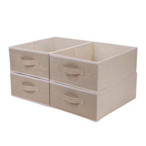BOMKEE Clothings Collapsible Storage Bins, Foldable Organizers and Storage Baskets Cube Storage Bin for Bedroom Living Room (4 Pack, Beige, 15.4x11.4x5.5inch) - color: Beige, size: 15.4x11.4x5.5inch