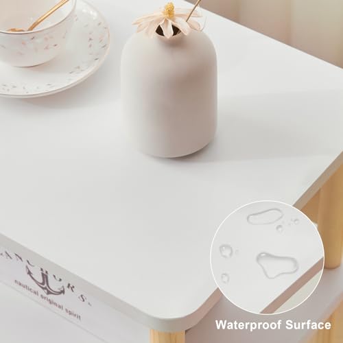 Apicizon 3 Tier Nightstand, End Table with Storage Shelf, Wooden Vinyl Record, Farmhouse Bedside Table for Small Spaces, Bedroom, Living Room, Easy Assembly, White+Natural - color: White+natural, size: 1 Set, style: 3 Tier
