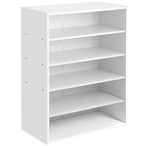 HAIOOU 5 Tier White Shoe Rack, 24 Inches Stackable Wooden Shoe Shelf Organizer Free Standing Shoe Storage Stand with One Movable Storage Shelf for 10-15 Pairs, Perfect for Entryway, Hallway, Closet - color: Modern White