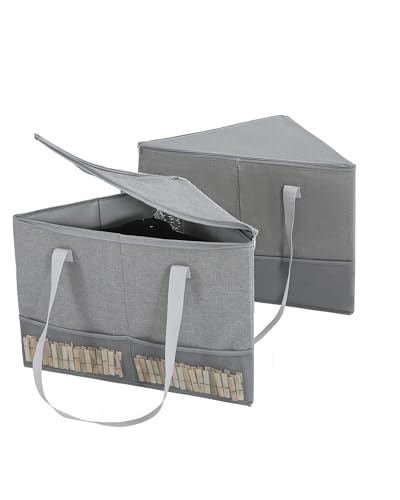 2 Pack Rigid Hanger Organizer, Triangle Storage Bin with Lid, Hanger Holder Stand for Space Saving, Clothes Organizer Stacker for Closet Laundry Rooms - color: Gray