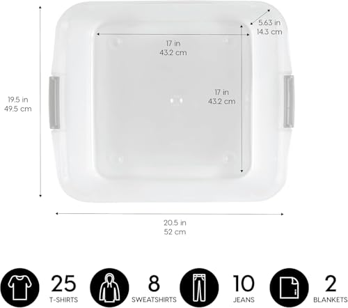 IRIS USA 33 Qt Plastic Under Bed Storage Organizer Bin Container with Secure Lids and Durable Black Buckles, Multi-Purpose for Clothes, Shoes, Clothing, and Bedding, Short, Clear, 3 Pack