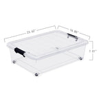 4-Pack 25L Plastic Under Bed Storage Organizer Bin Container with Latch Lids and Wheels, Clothes Storage Box Rolling Underbed, Clear - size: 25L
